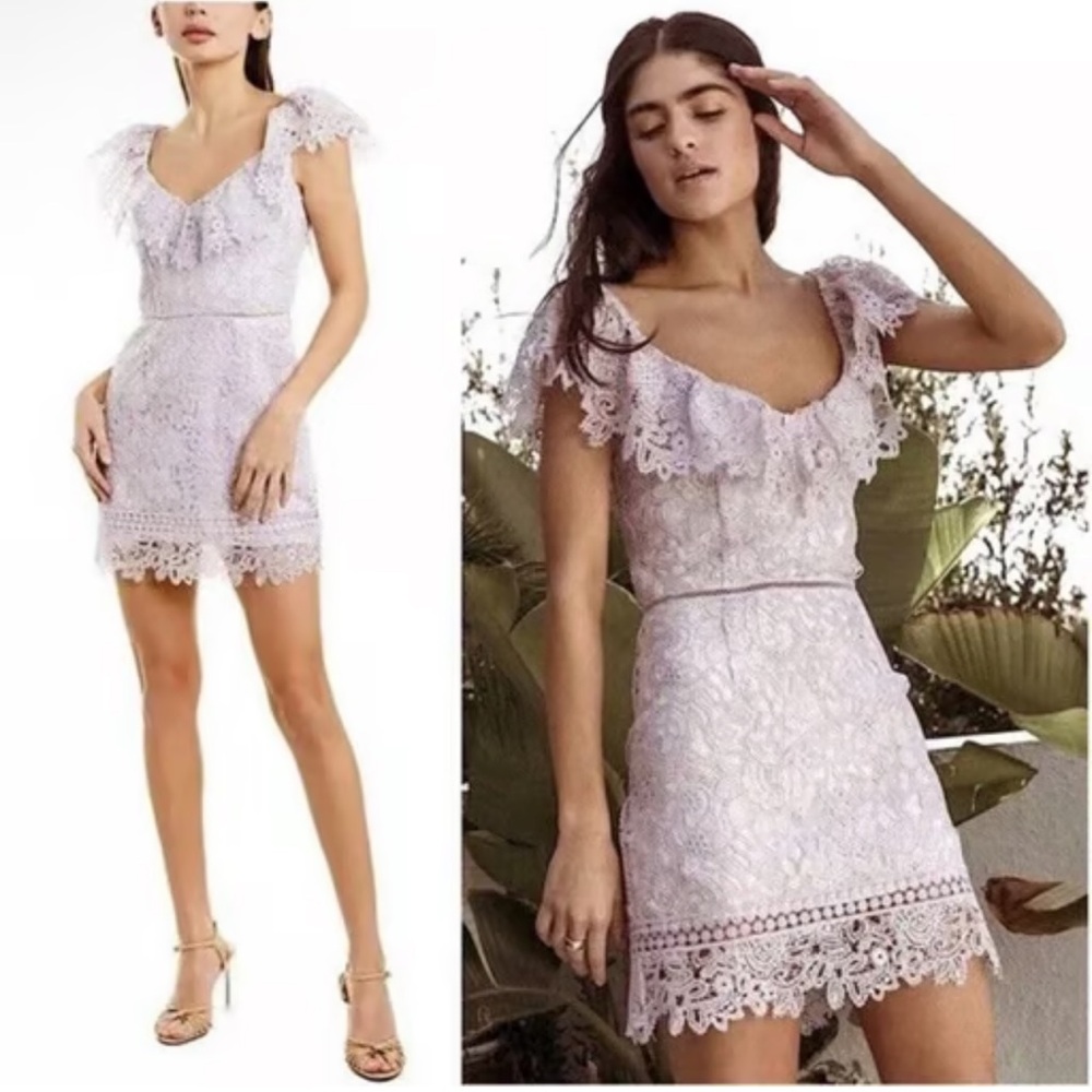 SAYLOR X Revolve Adwoa Lilac Lace v neck ruffle mini dress women size Small